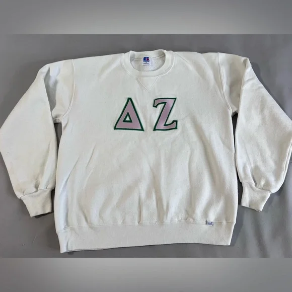 Vintage 80s Russell Athletic Delta Zeta White Sweatshirt Size Medium - Picture 1 of 10